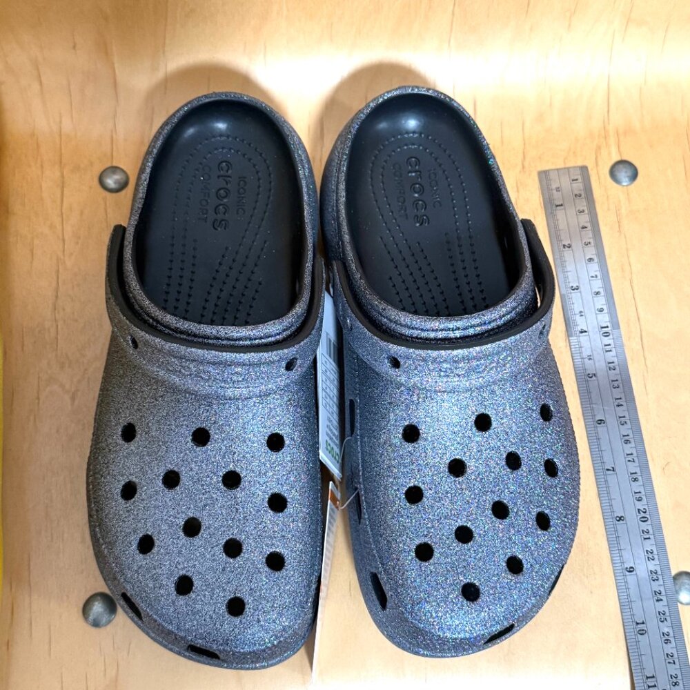 NWT CROCS Silver Glitter Platform Comfort Clogs Womens Size 10 Sparkly New - Picture 5 of 13
